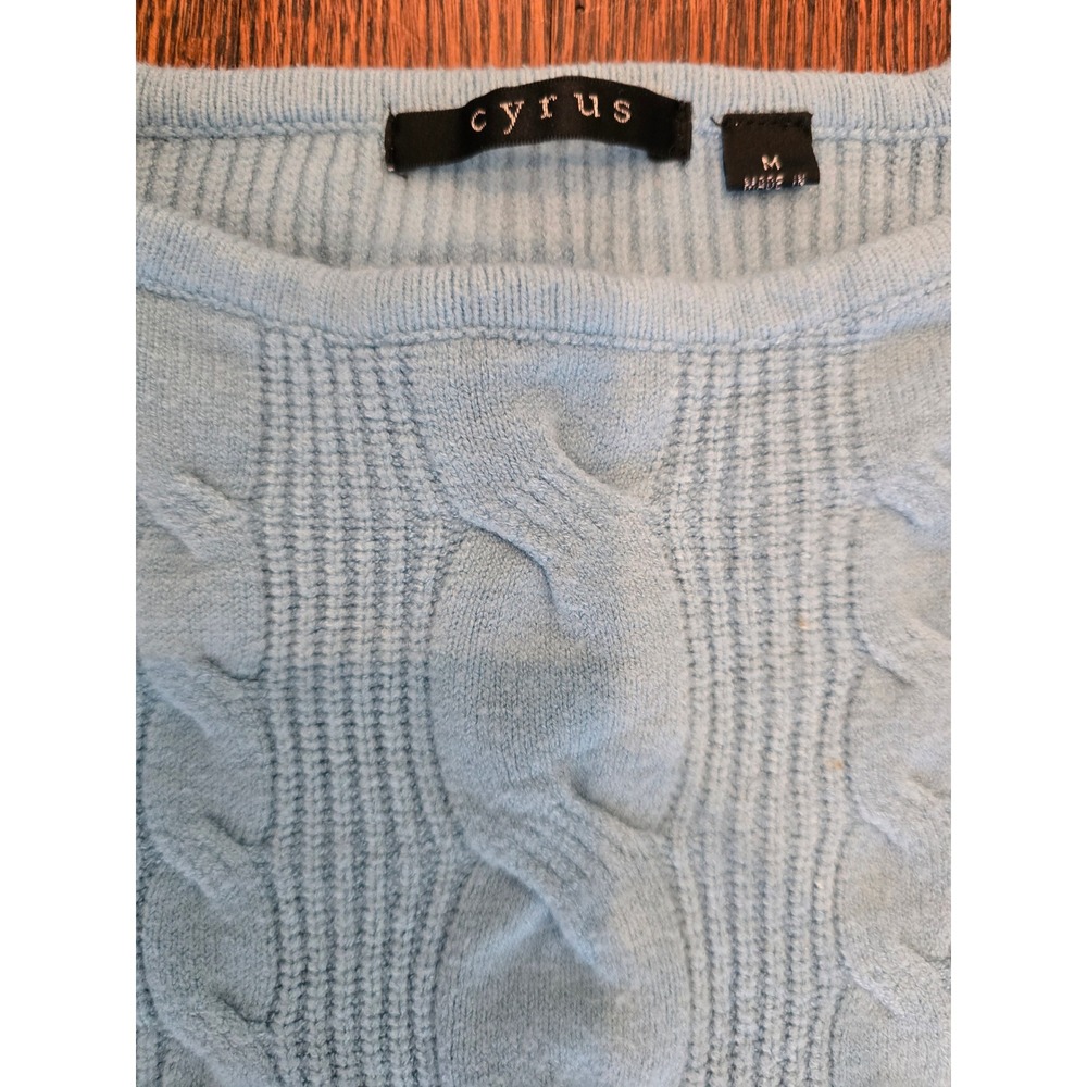 Cyrus Womens Light Blue Cable Knit Raglan Sleeve Crew Neck Sweater Size M